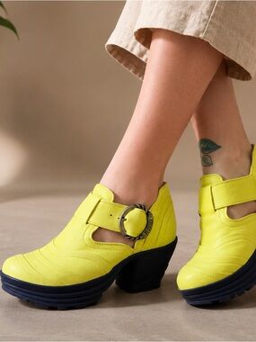 JOHN FLUEVOG Neon Yellow Leather Platform Heels